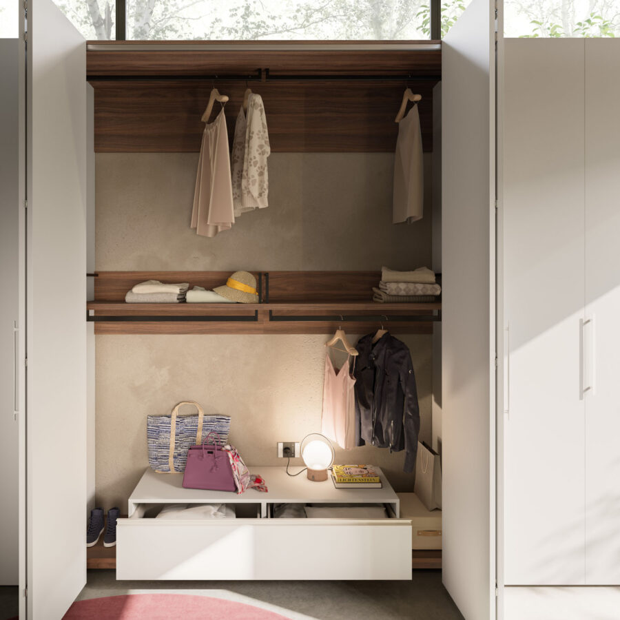 Armadio battente anta Liscia + M 14 + cabina Alea composizione Wardrobe 37 Orme