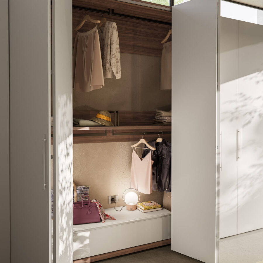 Armadio battente anta Liscia + M 14 + cabina Alea composizione Wardrobe 37 Orme