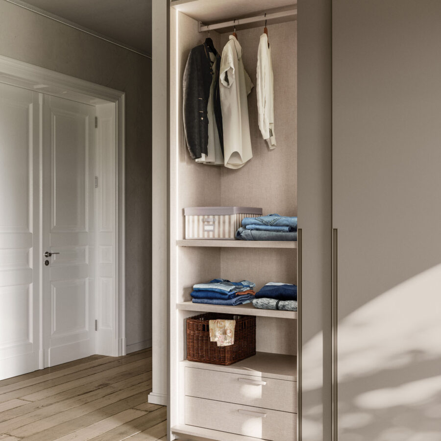 Sliding wardrobe Tratto 1200 door + walk-in closet Alea composition Wardrobe 48 Orme